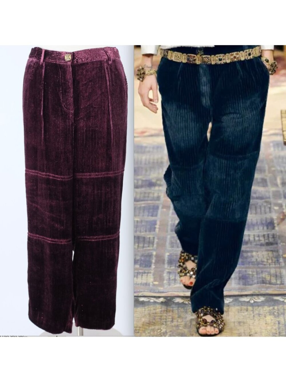 Chanel 11A pants trousers 44 US 12 velvet gripoix button Métiers d'art Byzance